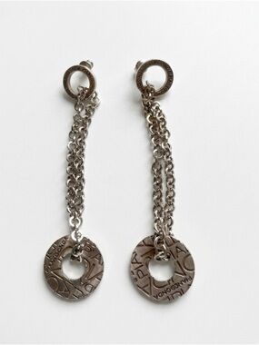 Pianegonda Italy Solid .925 Sterling Silver Logo Charm Dangle Earrings